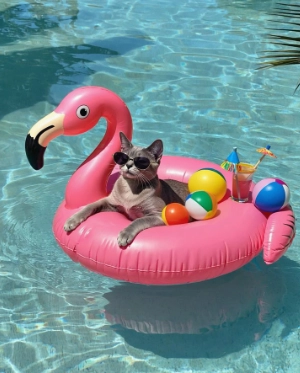 Gos amb flotador pelicà