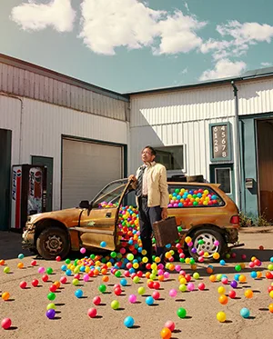 Mà dins de cotxe amb boles de colors